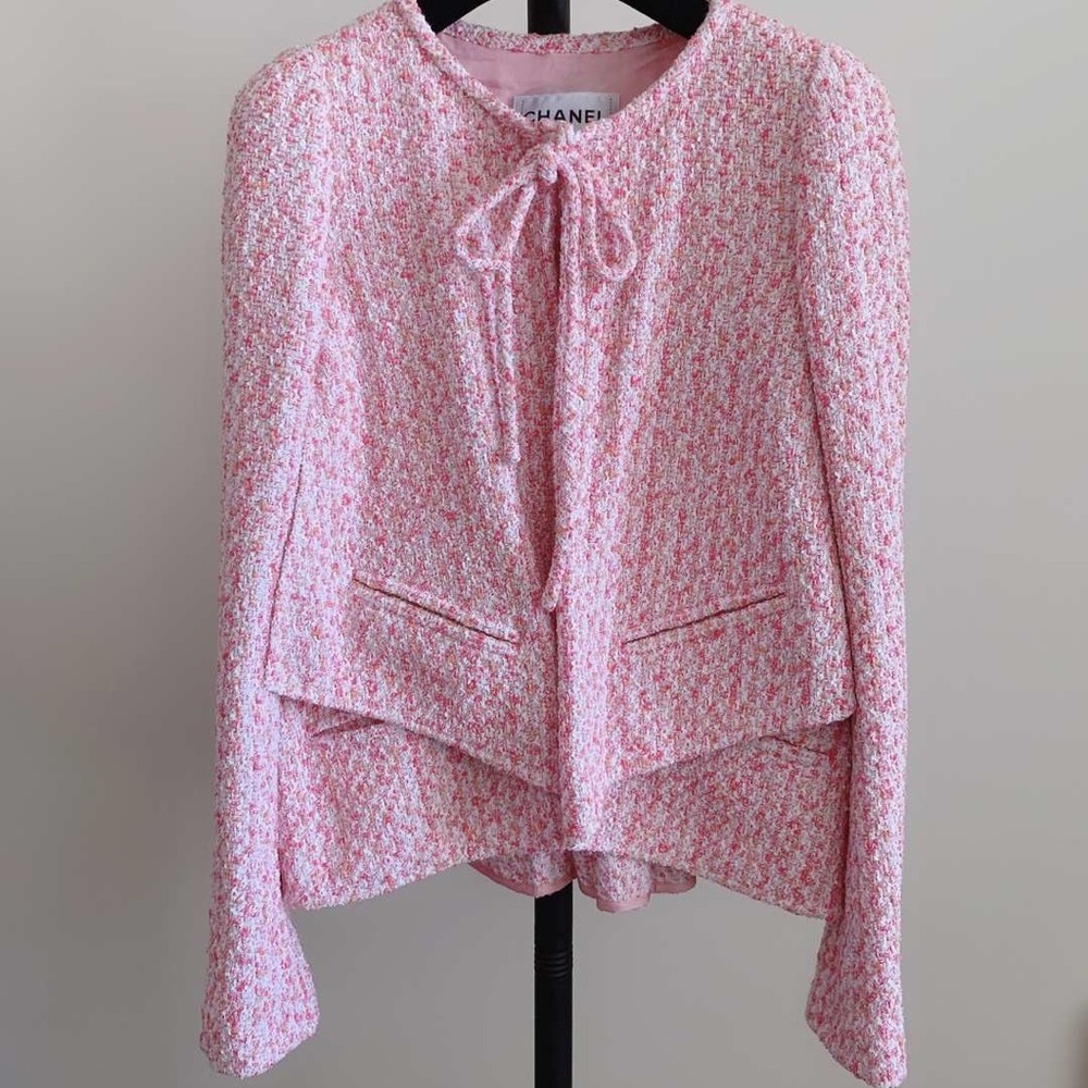 Rare Crew Neck Ribbon Tie Bow Tweed Jacket